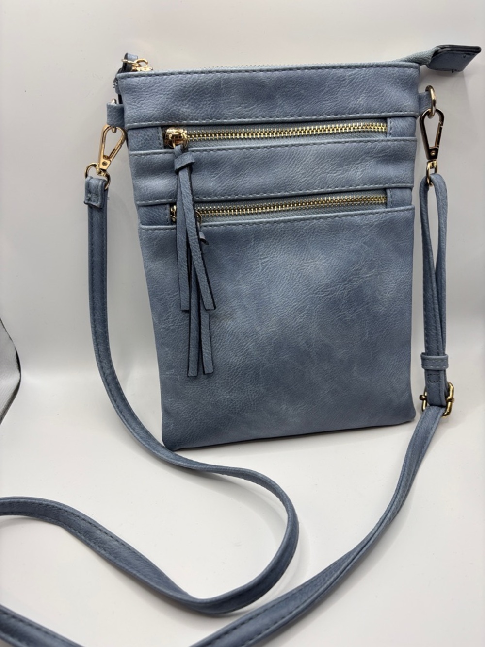 Source Unknown Dusty Blue Faux-Leather Crossbody with Gold Hardware